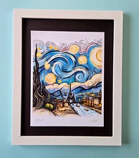 AIDAN FLUX | Hand Signed Authentic LtdED Print Framed Starry Night in Paris COA