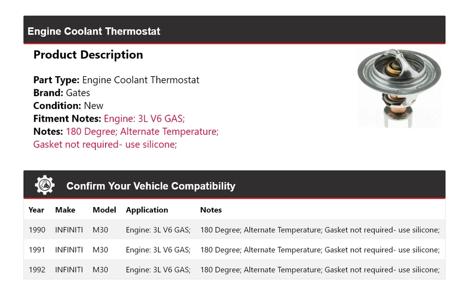 Для 1990-1992 INFINITI M30 3L V6 газовый двигатель охлаждающая жидкость термостат ворота 1991 - Изображение 2 из 4
