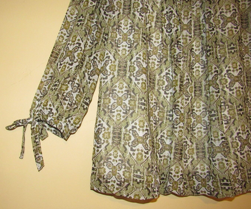 SARA MICHELLE Green Print 3/4 Sleeve Blouson Top Size M - Picture 3 of 8