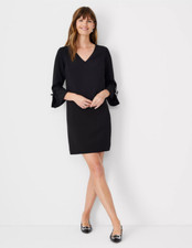 NEW ANN TAYLOR $149 BLACK TIE SLEEVE SHIFT DRESS SZ 12