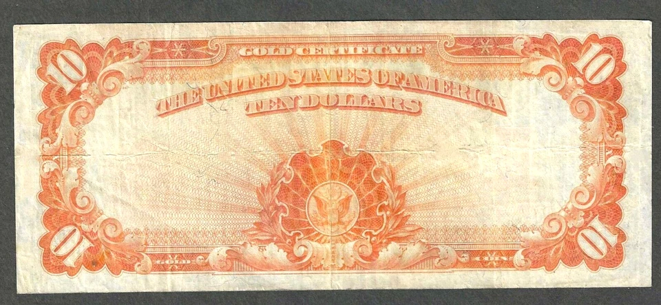 1922 $10 GOLD CERTIFICATE LARGE SIZE ~ GREAT COLOR ~ CRISP CHOICE VERY FINE - Image 2 of 2