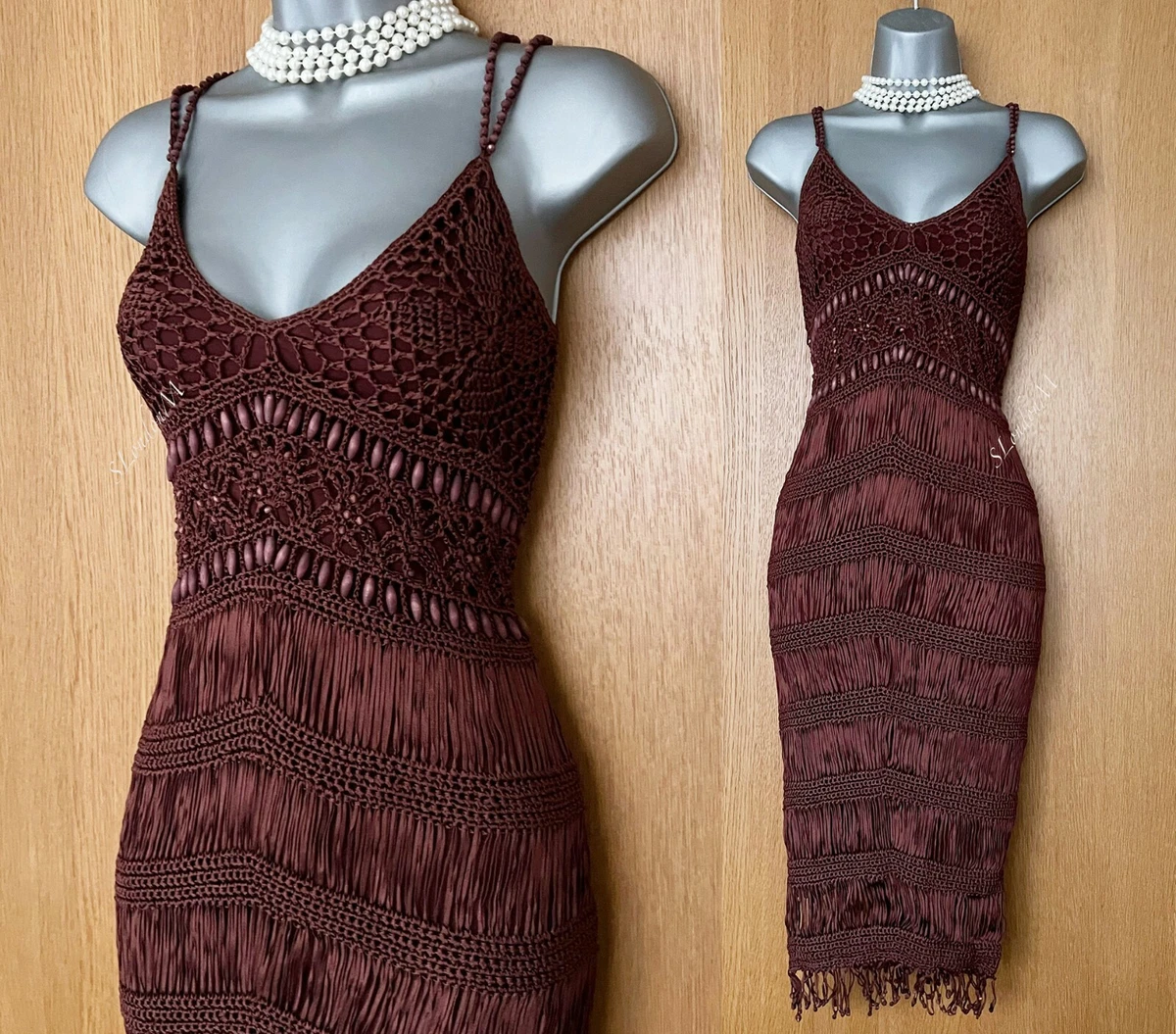 Robe Karen Millen KM2 – Noir Et Blanc, Crochet – Manches 3/4 – Taille UK 8-10 – Occasion Très Bon état