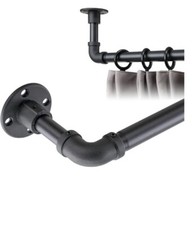 1" Diameter Wrap Around Curtain Rod Windows, Wall-Mounted, Matte Black 32-58 in