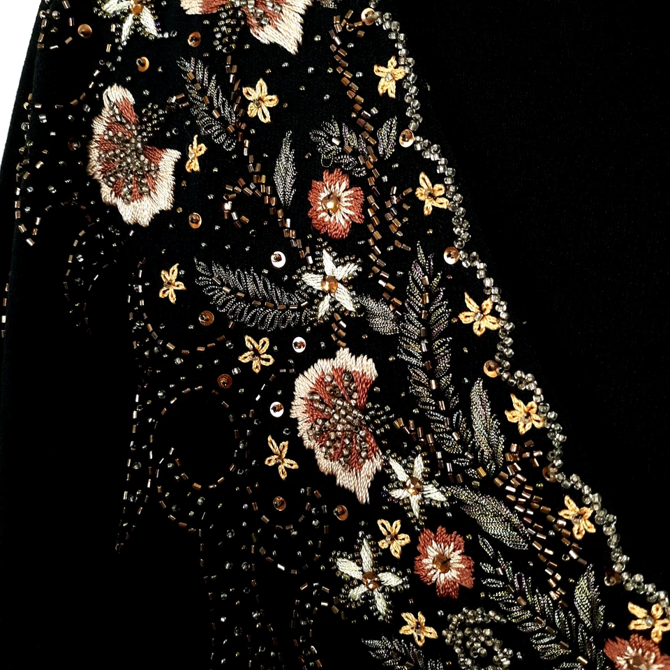 Top tejido embellecido Basic Editions para mujer grande bordado con cuentas negro vintage Foto 3 de 4