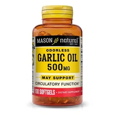 Mason Natural Garlic Oil 500 mg Odorless - Healthy Circulation, 100 Softgels