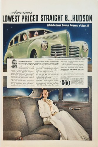 1940 Hudson Eight Touring Sedan Green Car Vintage Ad Greatest performer