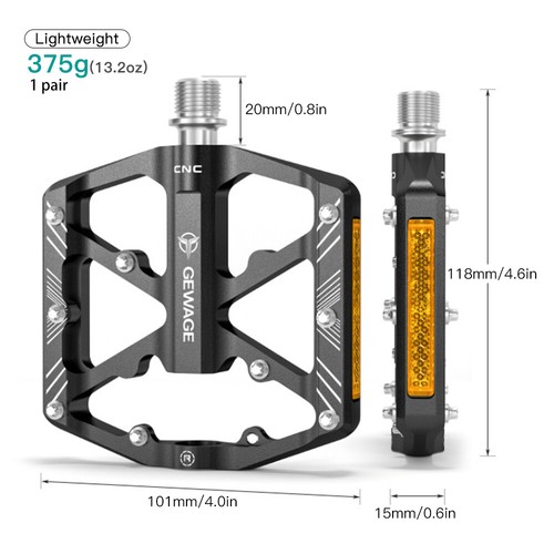 Bike Pedals Alloy Pedals with Reflectors Mountain Bike G6K0 - Picture 3 of 11