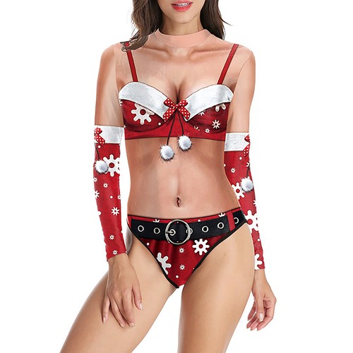 Women Sexy One-piece Swimsuit Christmas Print Swimwear Bathing Suits Jumpsuit - Picture 57 of 70