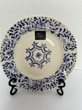 EFFETTI HOME Ceramic Blue Floral Salad Plates Set Of 2Handmade Italy NEW