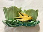 Old Vintage McCoy USA Pottery Double Green Tulip Planter with Swallow Bird