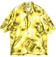 Tommy Bahama Silk Hawaiian Shirt Mens XL Gold Floral Tropical Camp Button Up