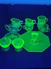 Green URANIUM  Glass Dish Set 10 Pieces Creamers,Sugar Bowls Dessert tray,juicer
