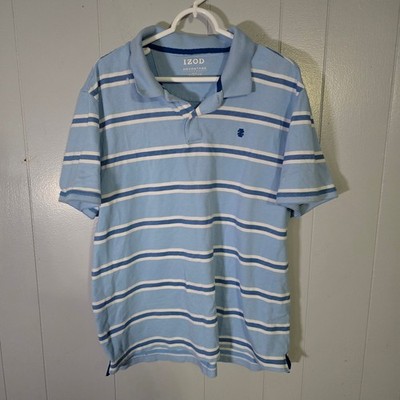 IZOD Advantage Performance Mens XXL Blue White Striped Polo Natural Stretch