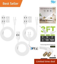 3-Pack 3 ft Indoor 3-Outlet Extension Cord with Safety Plug for Homes Offices