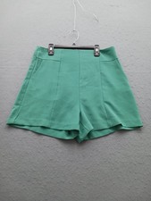 SHEIN Women L Shorts Green Polyester Seamed High Waist Slant Pocket Casual