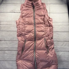 My Anorak Long Mauve Pink Duck Down Puffer Vest Women M Packable Soft Double Zip