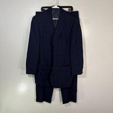 Ermenegildo Zegna Suit Mens 46 Blue Check Wool 2 Piece 3 Button 39x32 Pants