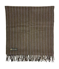 Loro Piana Men's 100% Cashmere Brown Grey Striped Fringe Muffler Scarf