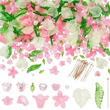 NBEADS 417 Pcs Acrylic Assorted Beads Kit, Frosted Flower Pink Series