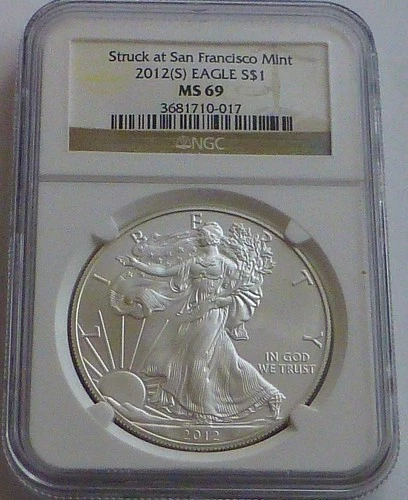 2012-S Struck at San Francisco Mint American Eagle Silver Dollar NGC MS69