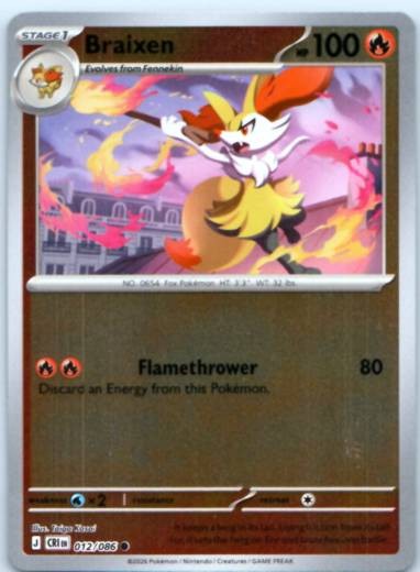 Braixen 012/086 ~ Common Reverse Holo English Near Mint