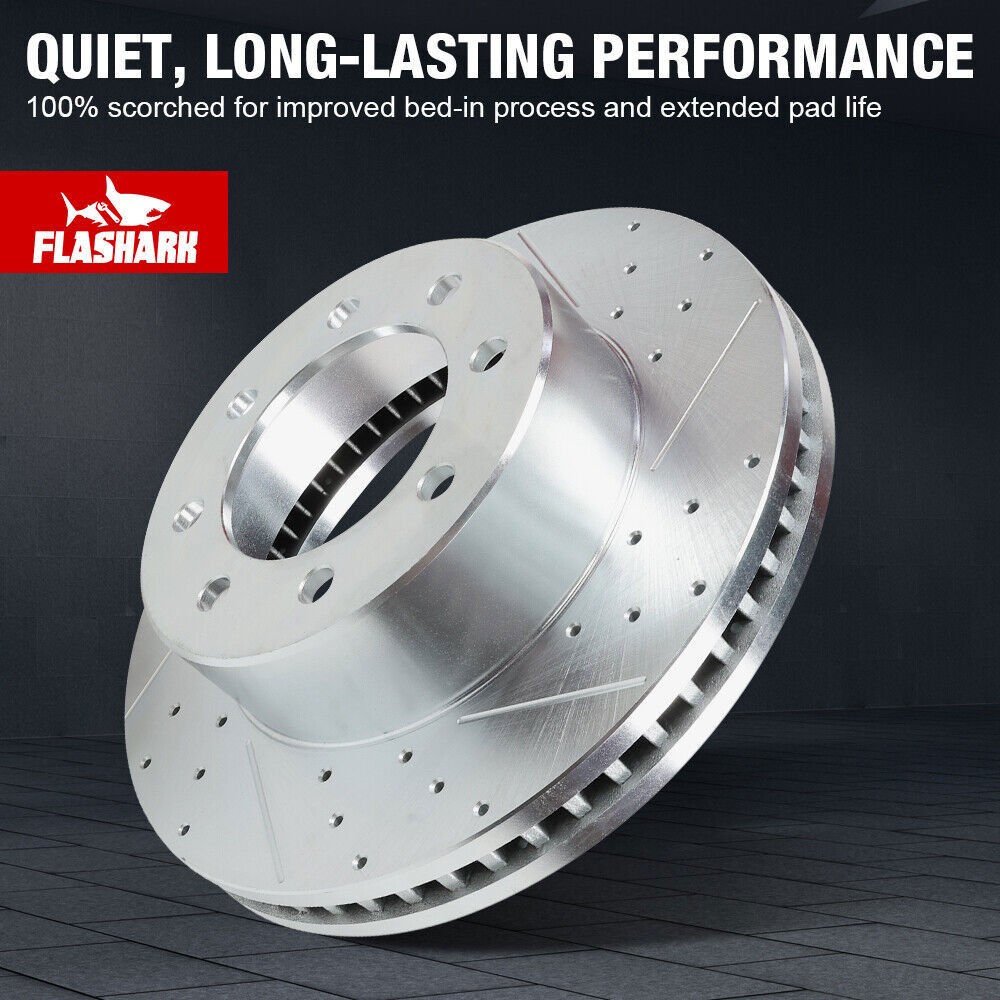 For Dodge Ram 2500 3500 2009-2018 Rear Drilled Slotted Rotors+ Brake Pads