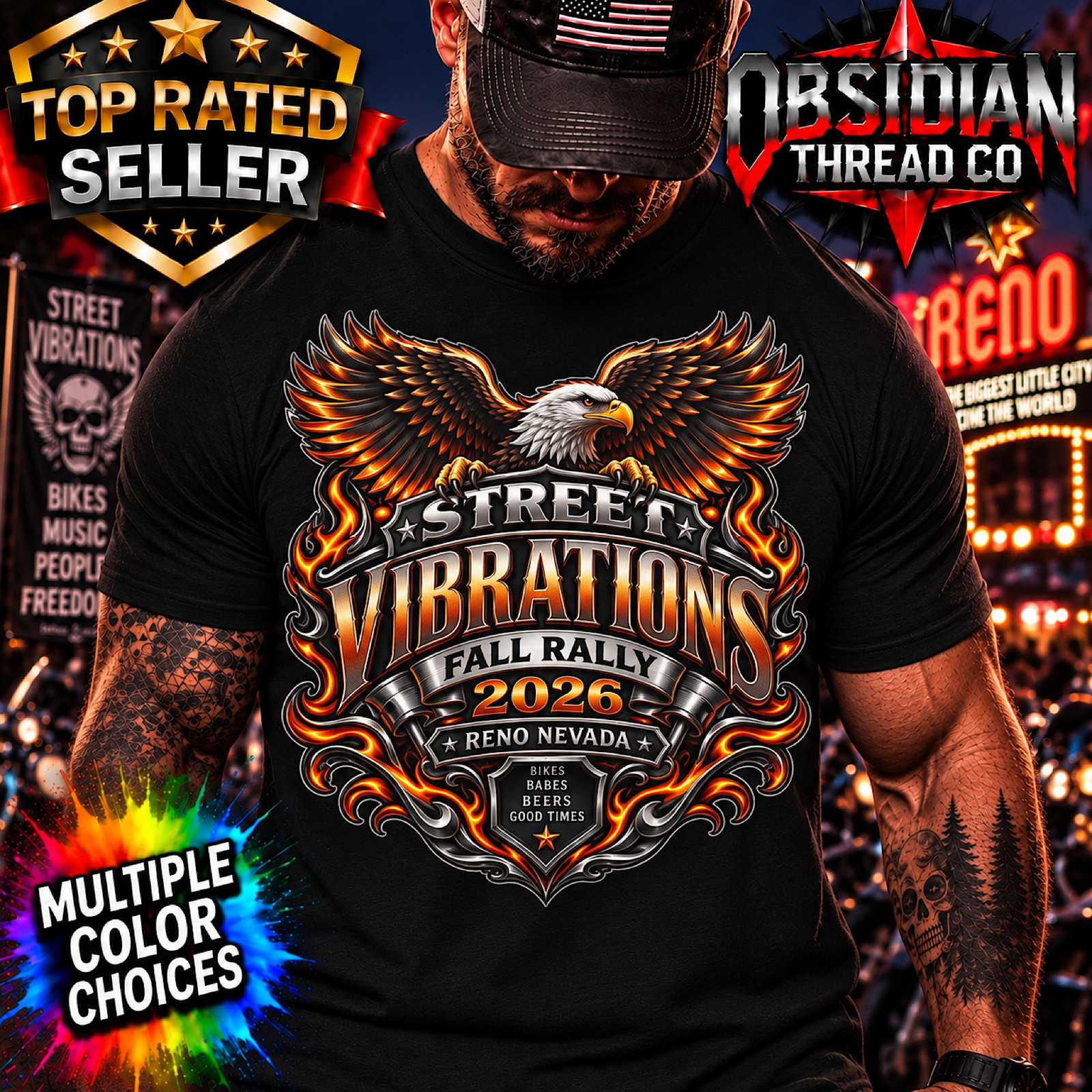 Camisa de motociclista Street Vibrations 2026 Reno Nevada Fall Rally Eagle