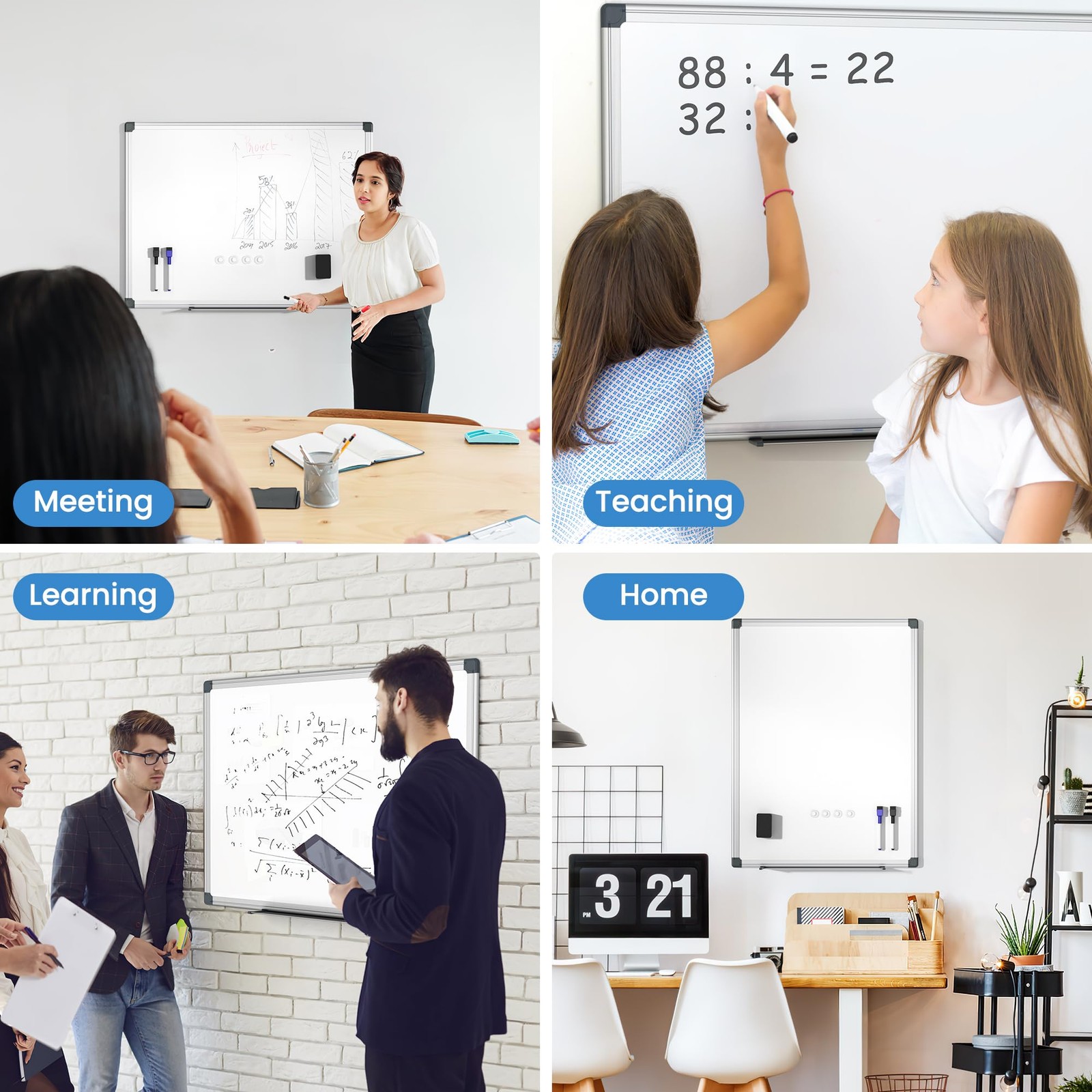 Magnetic White Board for Wall 24"X18"Dry Erase Kit with 2 Markers 4 Magnets