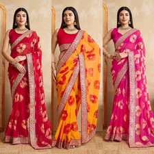Saree Party Indian Wear Sari Designer Bollywood Blouse Wedding Ethnic Pakistani