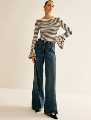 Commense Striped Ruffle Sleeve Knit Top NWT SIZE M SoldOut