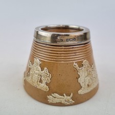 Antique Doulton Lambeth Stoneware Match Striker Table Vesta Silver Mounted