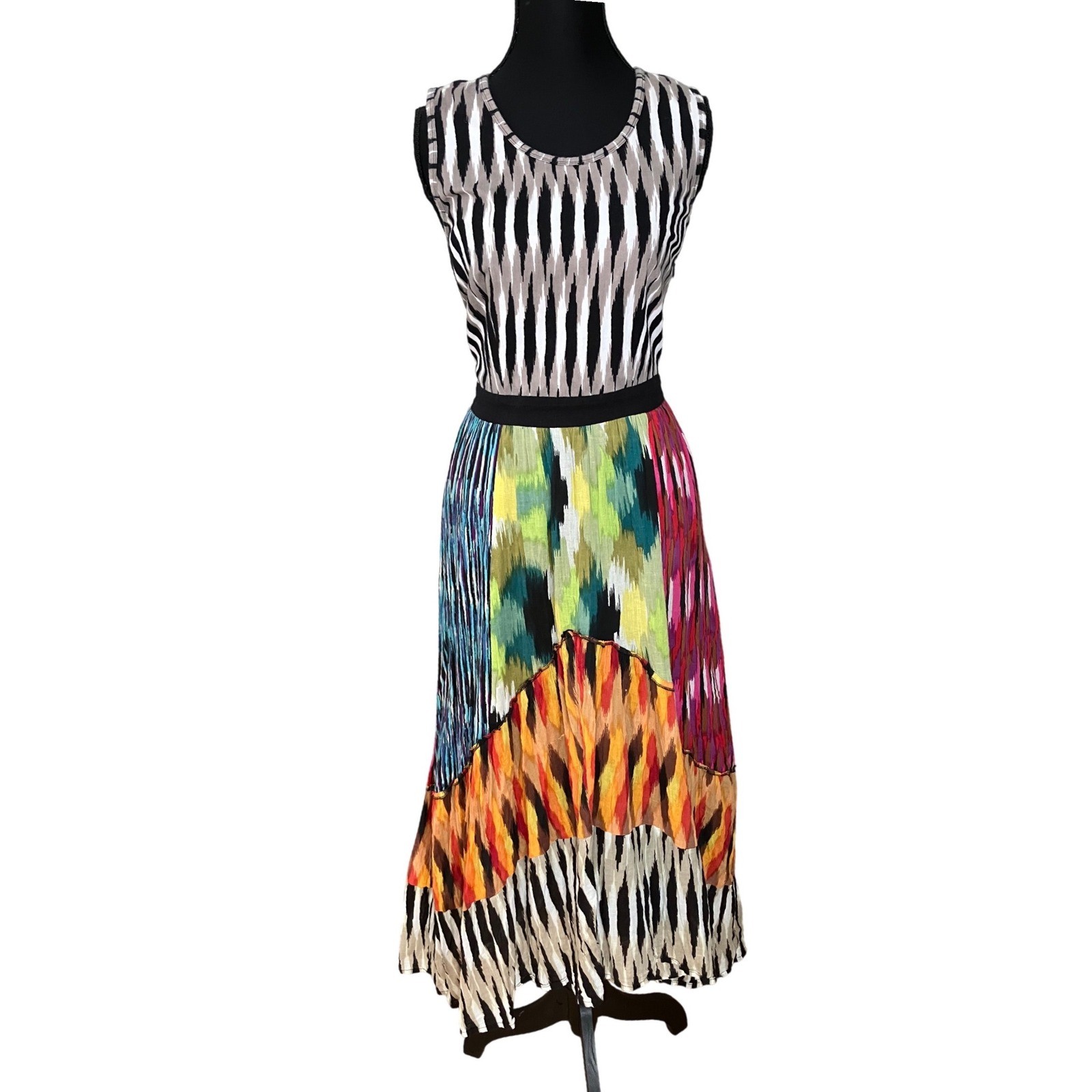 Unique Patchwork Print Sleeveless Maxi Dress Blac… - image 1