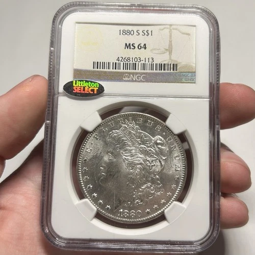1880-S NGC MS64 Morgan Dollar, Littleton Select, reverse Rainbow Crecent Toning