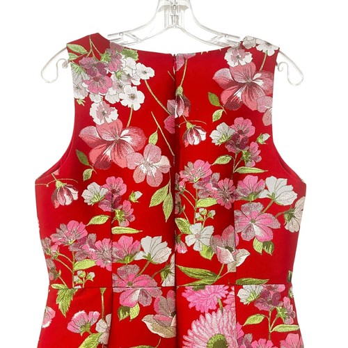 Eliza J Jacquard Fit and Flare Red Floral Sleeveless Dress Size 10 - Picture 6 of 12