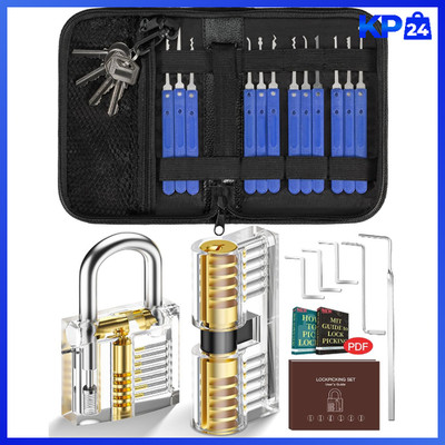 Lockpicking Set 25 Stück Dietrich mit 2 Transparenten Trainingsschlössern
