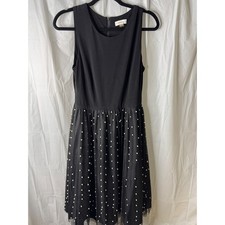 Calvin Klein Black Tulle Pearl Embellished Sleeveless Dress Size 10