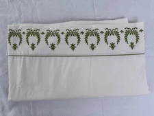 VINTAGE Wamsutta Green Embroidered White Ultracale Flat Sheet FULL