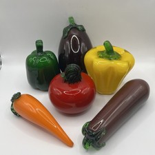 6 VTG Murano Style Handblown Glass Fruit  Vegetable Tomatoes Peppers Eggplant