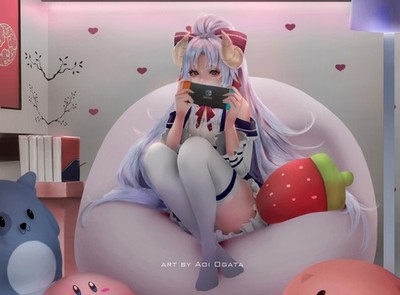 Anime 2D Aoi Ogata Horns Stockings Nintendo Switch 11x17 Poster