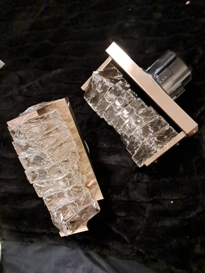 Aplique de pared de cristal laminado pequeño dorado 12" juego de 2 Foto 4 de 4