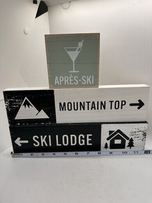 Rustic Ski Lodge Decor Signs Mountain Top Après Ski Wood Set 3