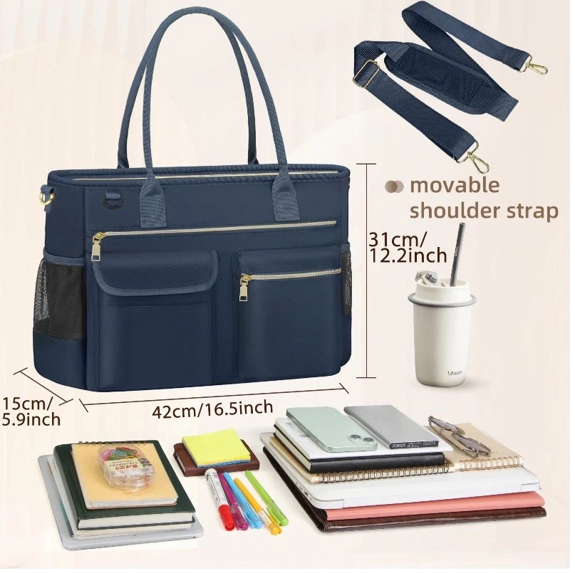 Large Laptop Tote Bag Fits 15.6” Teacher Work Tote w/ Insulated Pocket NEW -Blue - Image 4 of 4