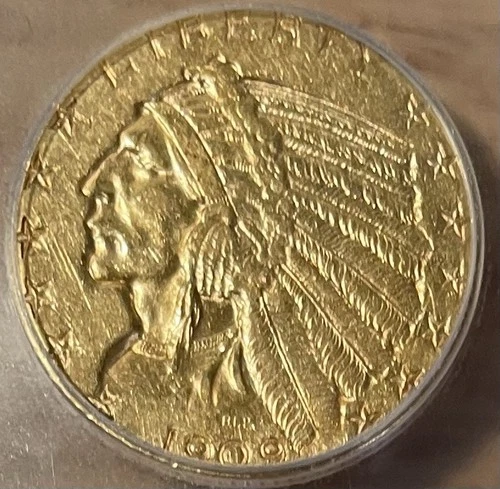 1909-D $5 Indian Head Gold Half Eagle ICG AU55 Denver 767500401