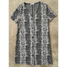 MANGO MNG Women's Size 6 Grey Snake Print button Up Dress NEW