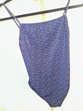 Burberry Blue/Black Logo Print One-Piece Swimsuit XS Nylon Lined Stretch
