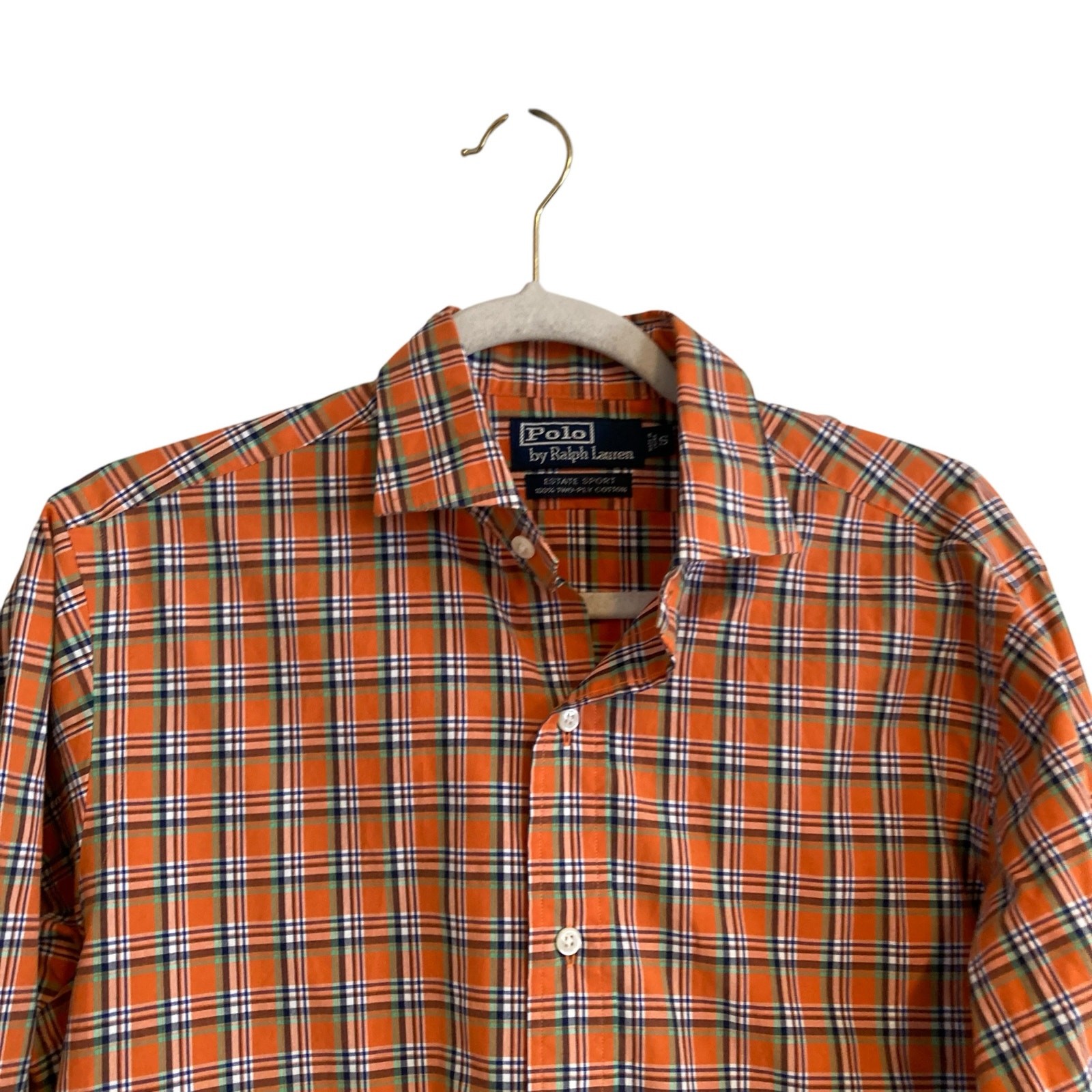 Vintage Polo Ralph Lauren Orange Green Plaid Estate Sport Preppy Shirt Sz Small thumbnail 5