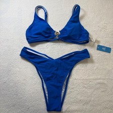 Cupshe Royal Blue V Neck Ring Detail High Cut Bikini Swimsuit Set JDD XL