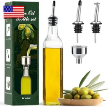 17Oz Clear Glass Olive Oil Dispenser Bottle - 500Ml Oil & Vinegar Cruet with Pou