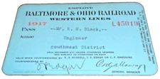 1917 BALTIMORE & OHIO RAILROAD EMPLOYEE PASS #45019