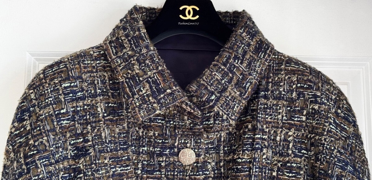 NEW CHANEL 18B NAVY GREEN GOLD CC BUTTONS TWEED JACKET 46 | eBay
